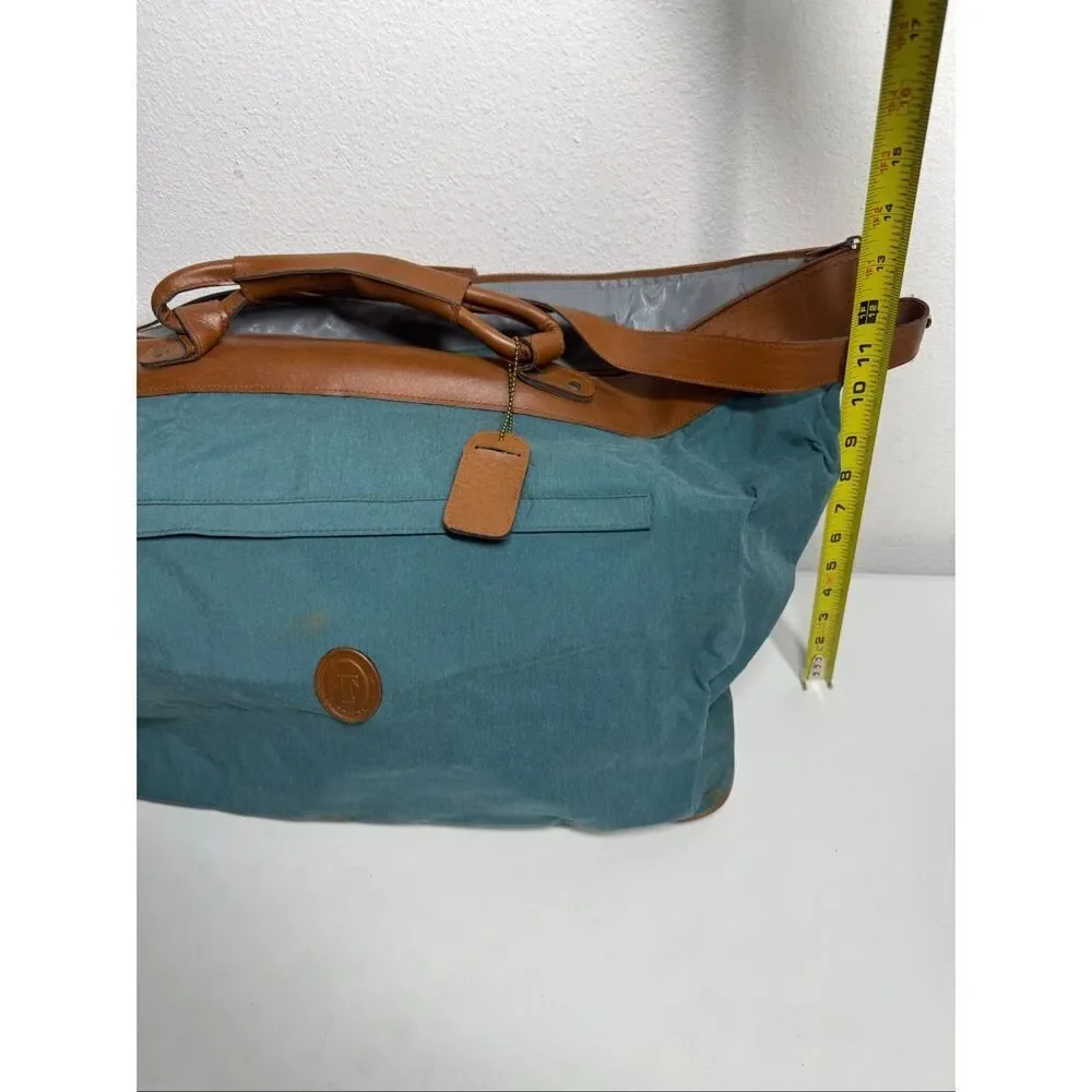 Vintage Travel Duffle Traveler Green Brown Weekend Faux Leather Trim See Notes